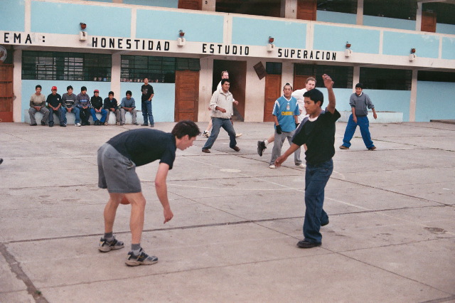 Americans vs. Peruvians, playing basketball.  It just wasn't fair