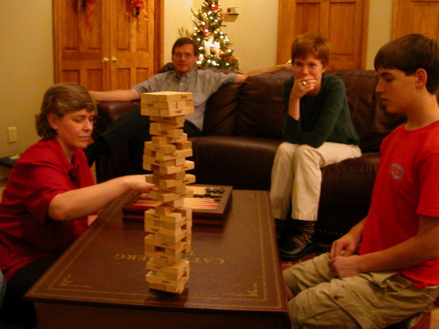 Playing Jenga at Chelsee's